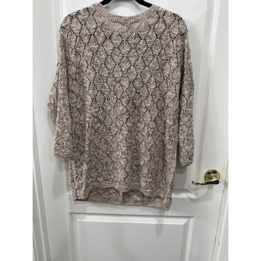 J Jill L Open Knit Crochet Sweater Pebbled Multi Speckled Diamond Pattern - Picture 2 of 9